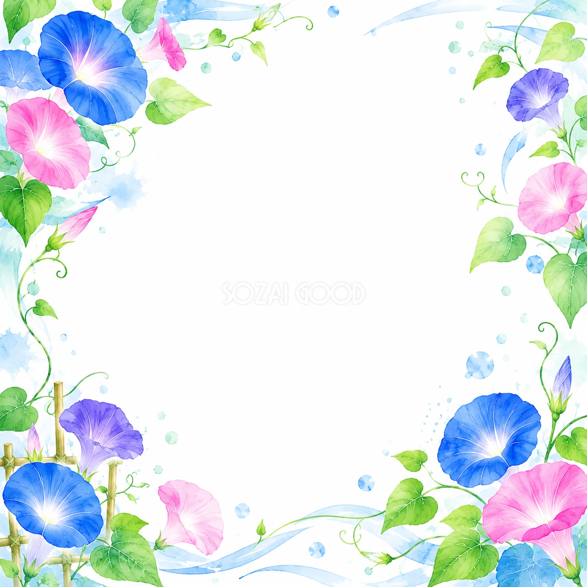 朝顔フレームイラスト【無料PNG】爽やかな夏の和風枠素材フリー92421
