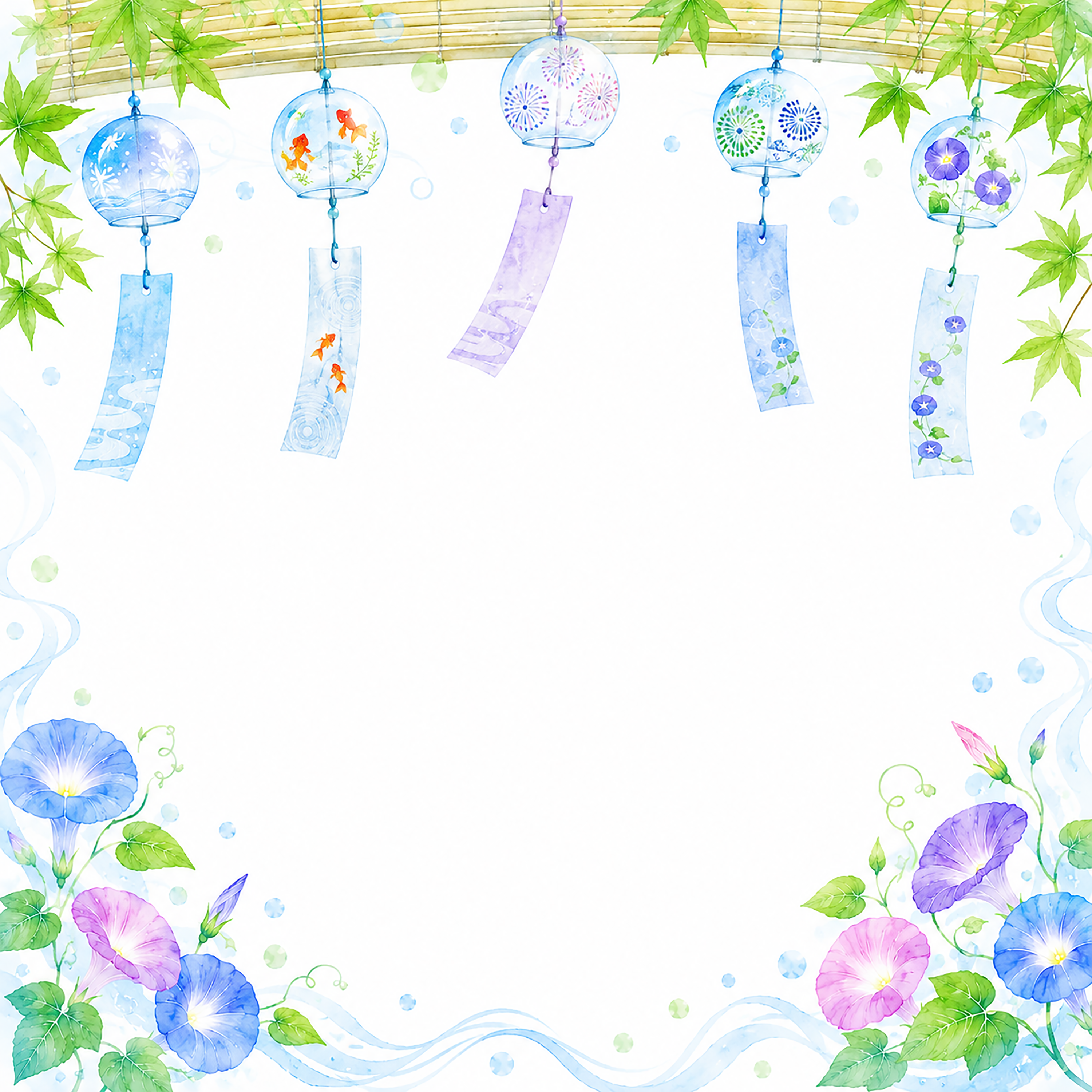 風鈴フレームイラスト【無料PNG】涼しげな夏の和風枠素材フリー92422に写真・文字を入れる