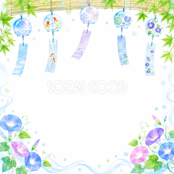 風鈴フレームイラスト【無料PNG】涼しげな夏の和風枠素材フリー92422