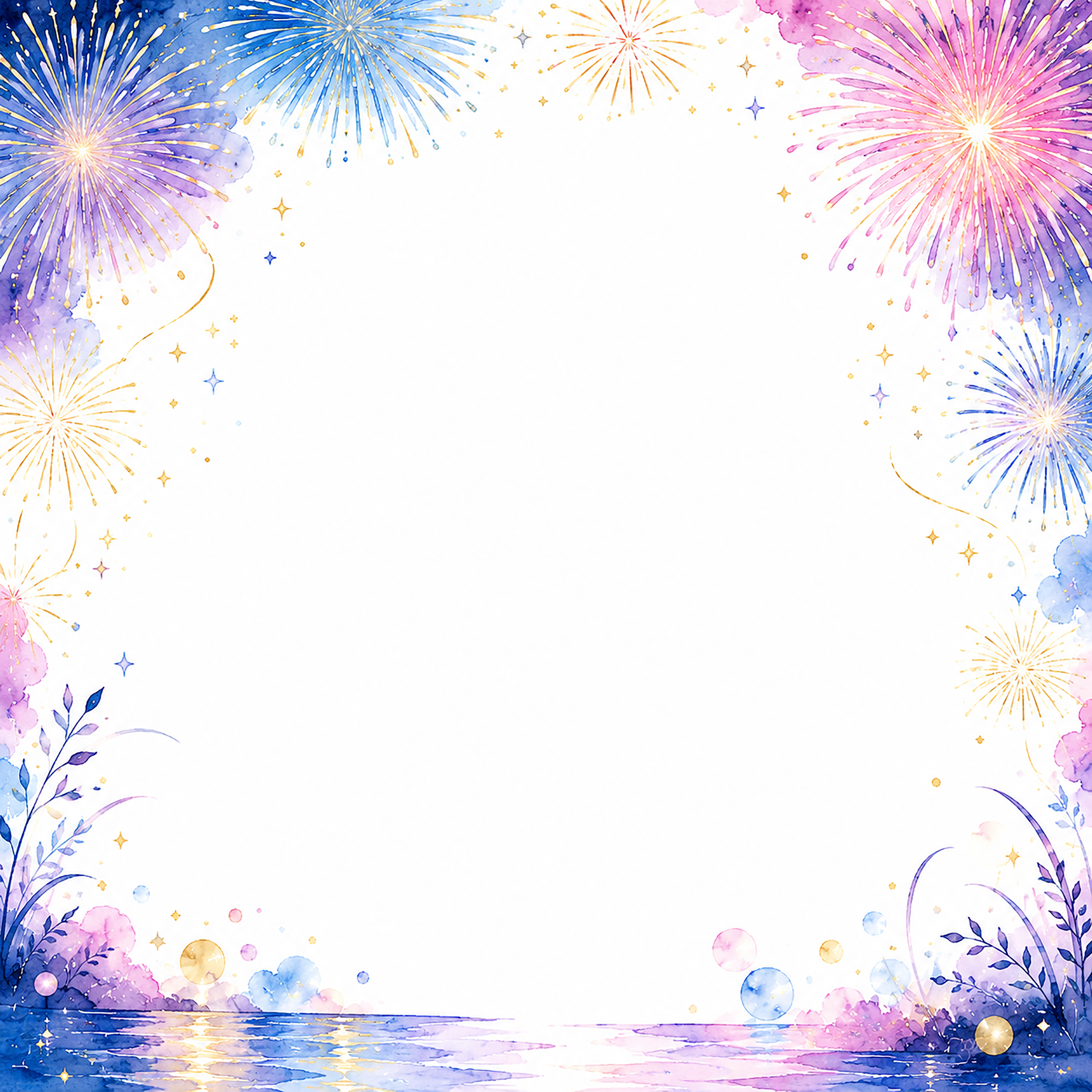 花火フレームイラスト【無料PNG】夏祭り・イベント向け枠素材フリー92424に写真・文字を入れる