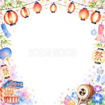 提灯フレームイラスト【無料PNG】夏祭りのおしゃれな枠素材フリー92425