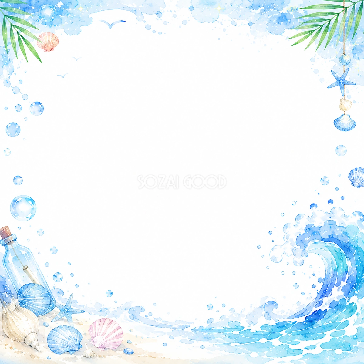 海フレームイラスト【無料PNG】爽やかな夏の枠素材フリー92426