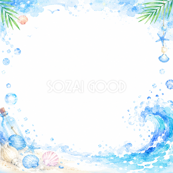 海フレームイラスト【無料PNG】爽やかな夏の枠素材フリー92426