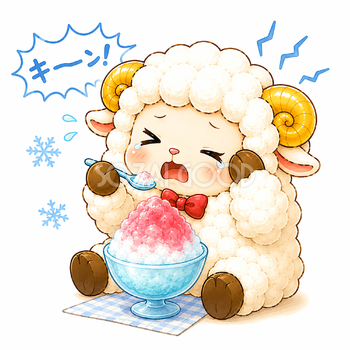 かき氷を食べる羊のかわいいイラスト【無料PNG素材】フリー92432
