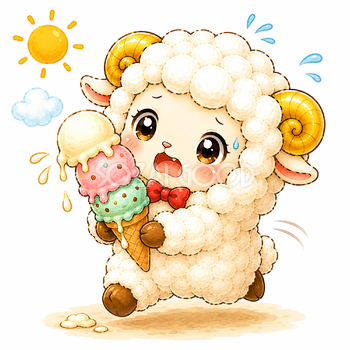 アイスクリームを食べる羊のかわいいイラスト【無料PNG素材】フリー92439