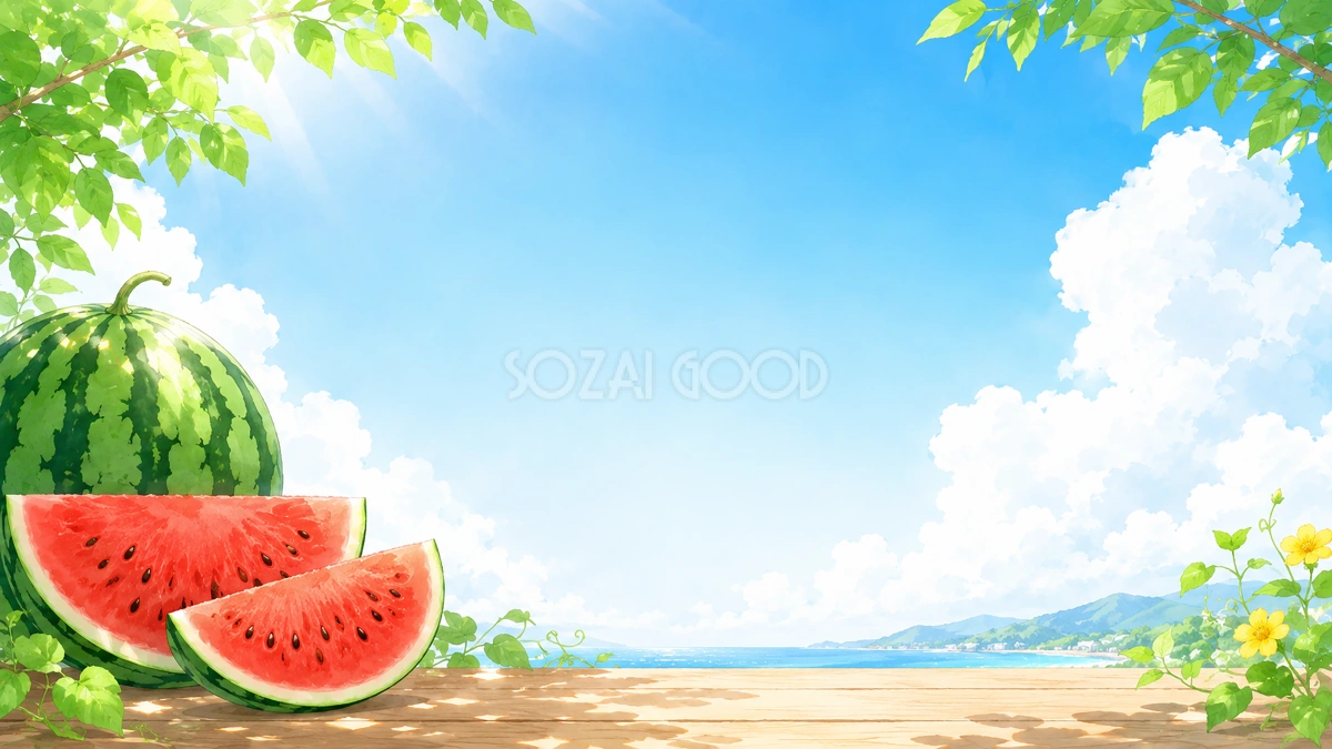 スイカ背景イラスト【無料】夏らしい爽やかな背景素材(PNG)フリー92441