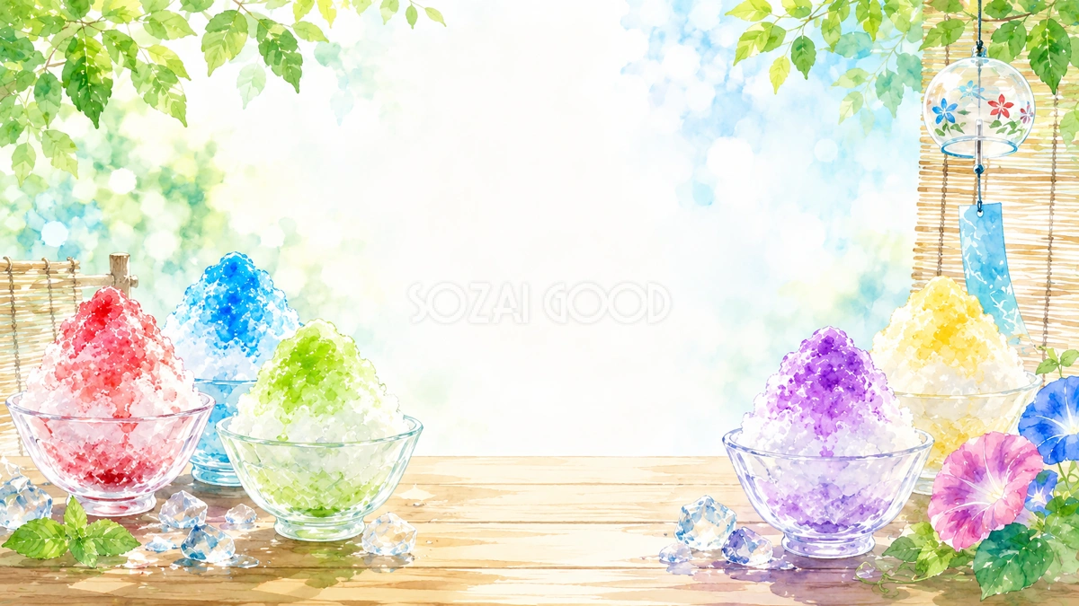 かき氷背景イラスト【無料】涼しげな夏背景素材(PNG)フリー92442
