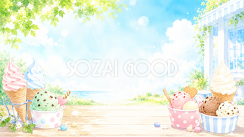 アイスクリーム背景イラスト【無料】夏のカフェ風背景素材（PNG）フリー92443