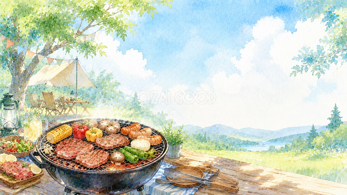 BBQ背景イラスト【無料】アウトドア・キャンプ背景素材(PNG)フリー92448