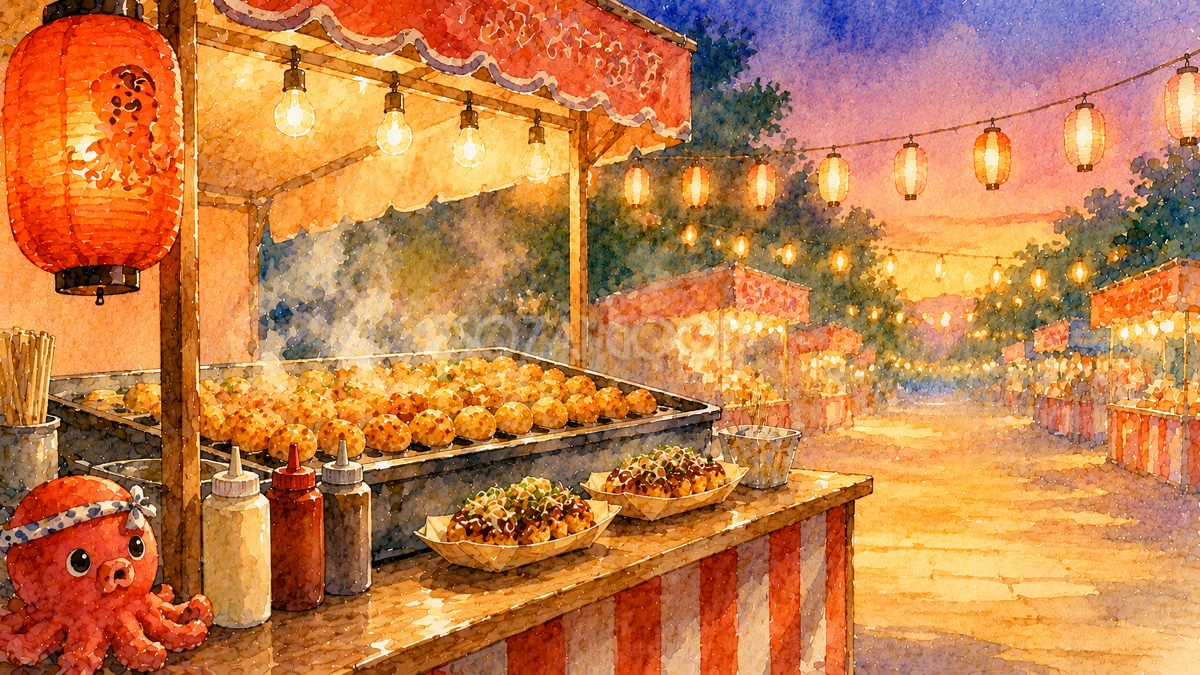 たこ焼き屋台背景イラスト【無料】夏祭り背景素材(PNG)フリー92450