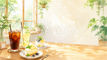 夏カフェ背景イラスト【無料】おしゃれな背景素材（PNG）フリー92452