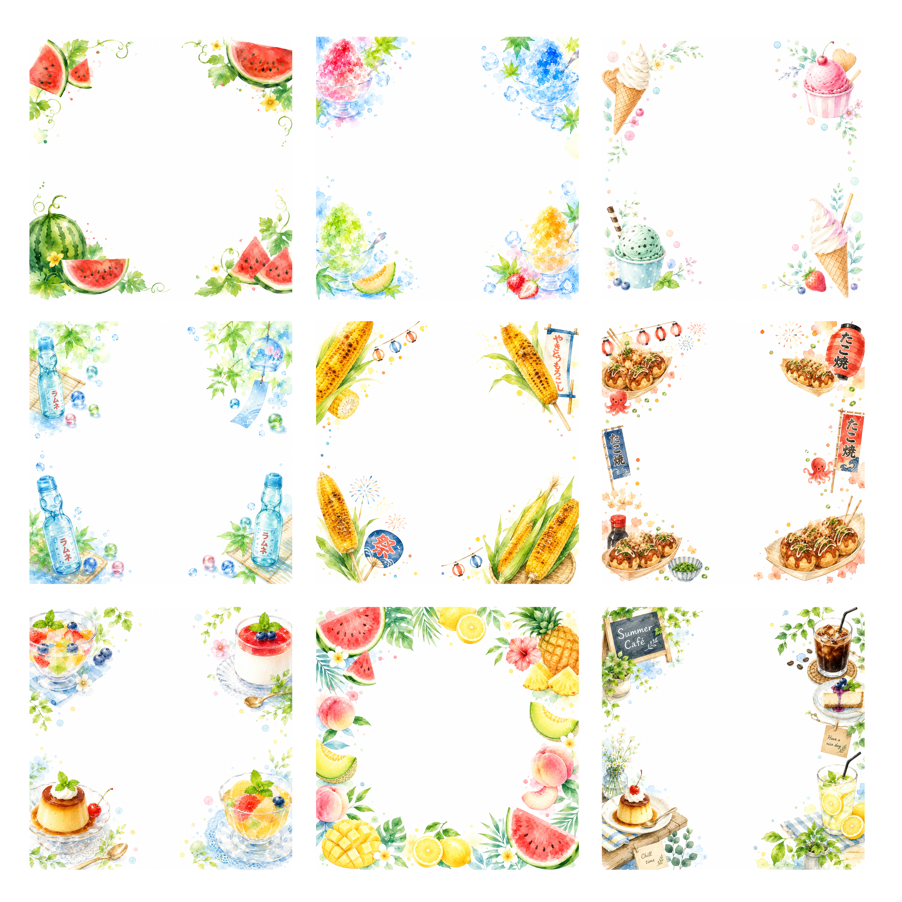 夏の食べ物フレーム【無料】かわいい夏フレーム素材9選（PNG）フリー92453に写真・文字を入れる