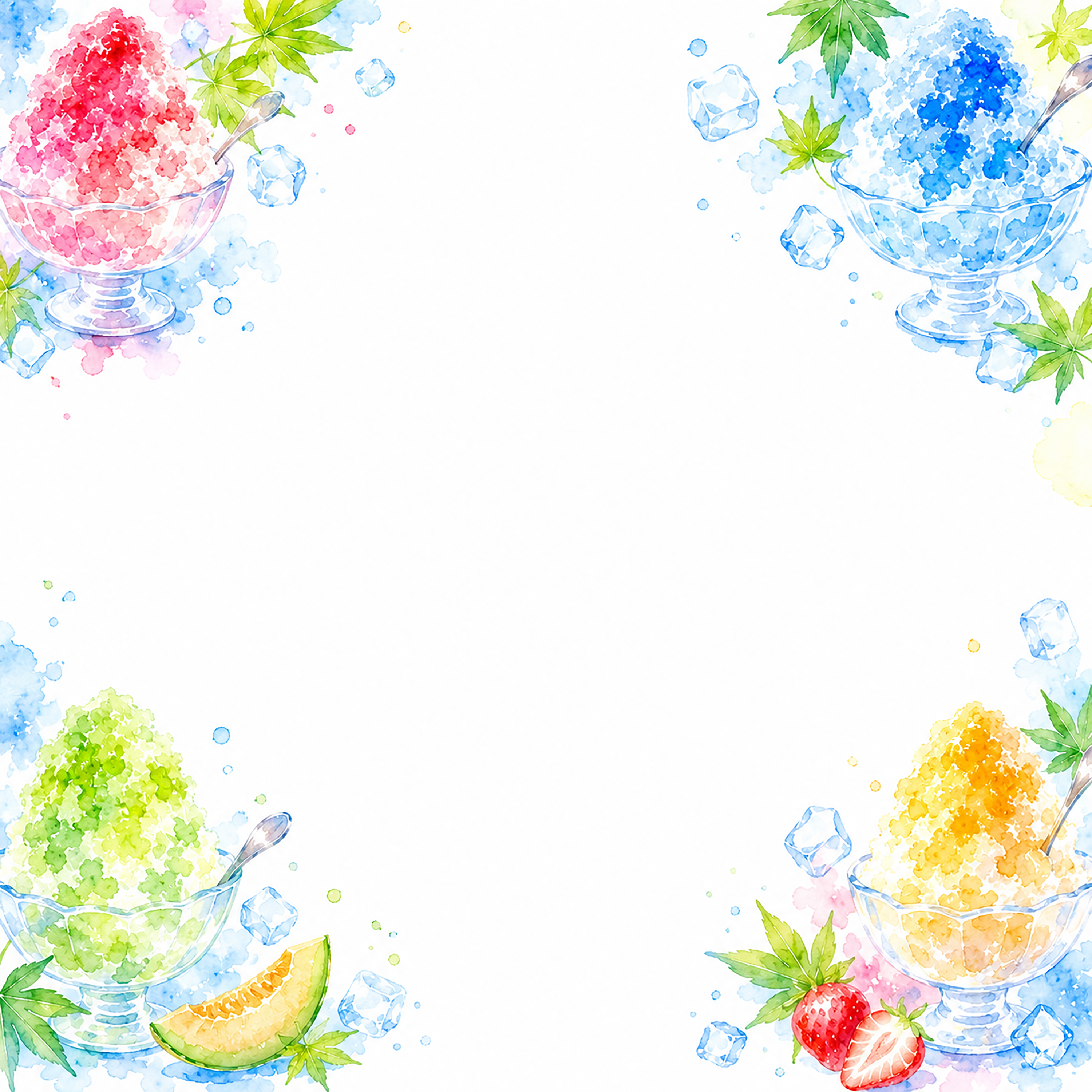 かき氷フレーム【無料】涼しげな夏フレーム素材（PNG）フリー92455に写真・文字を入れる