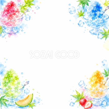 かき氷フレーム【無料】涼しげな夏フレーム素材（PNG）フリー92455