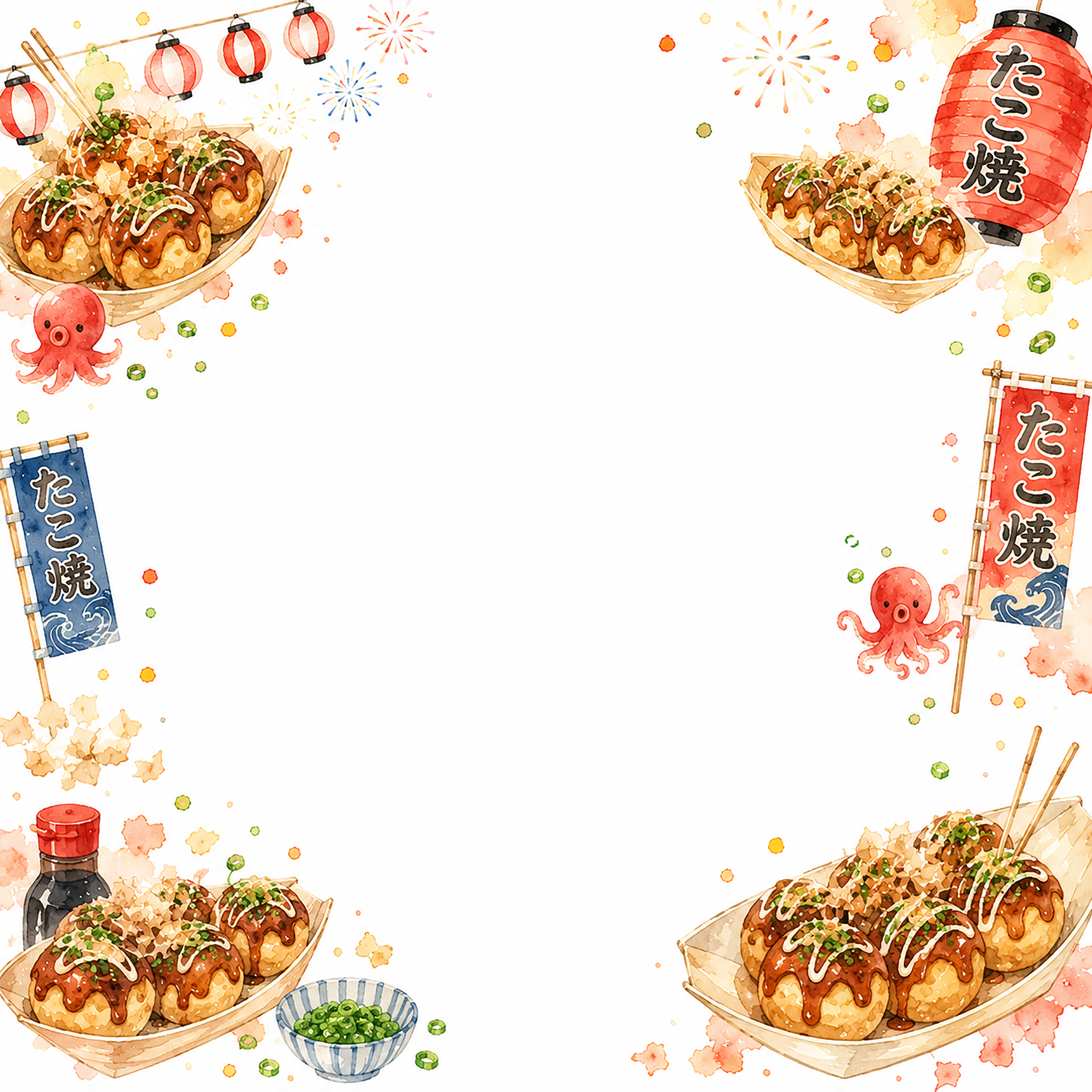 たこ焼きフレーム【無料】夏祭りのかわいいフレーム素材（PNG）フリー92459に写真・文字を入れる