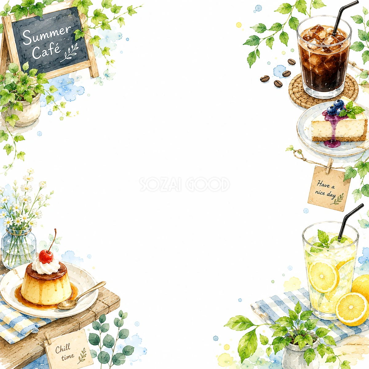 夏カフェフレーム【無料】おしゃれなカフェ風フレーム素材(PNG)フリー92462