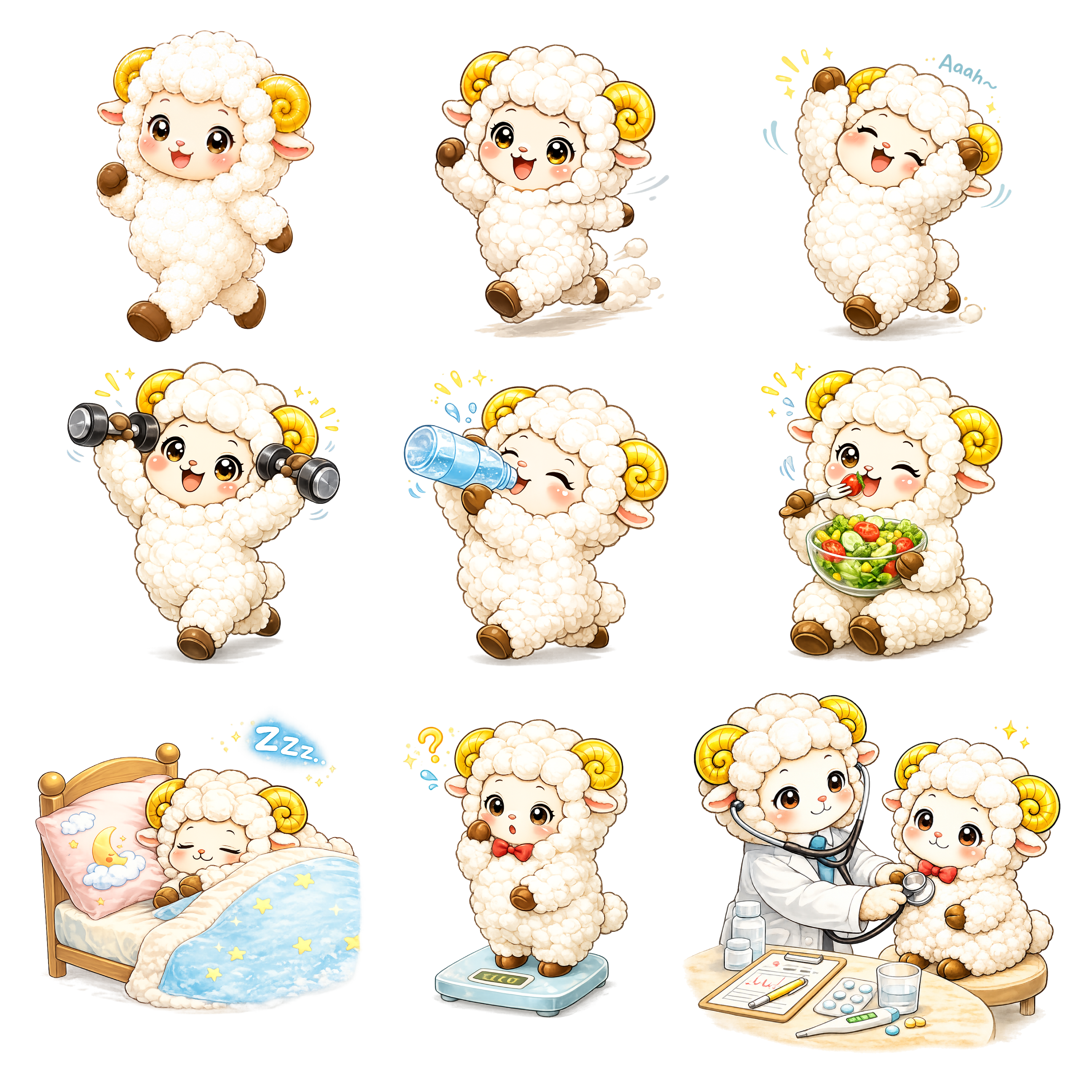 健康・生活習慣をテーマにしたかわいい羊イラストセット【無料PNG素材】フリー92464に写真・文字を入れる