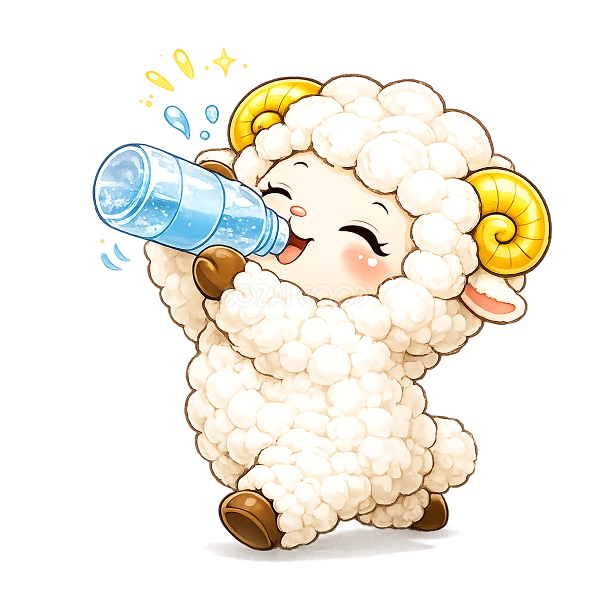 かわいい水を飲む羊のイラスト【無料PNG素材】フリー92469