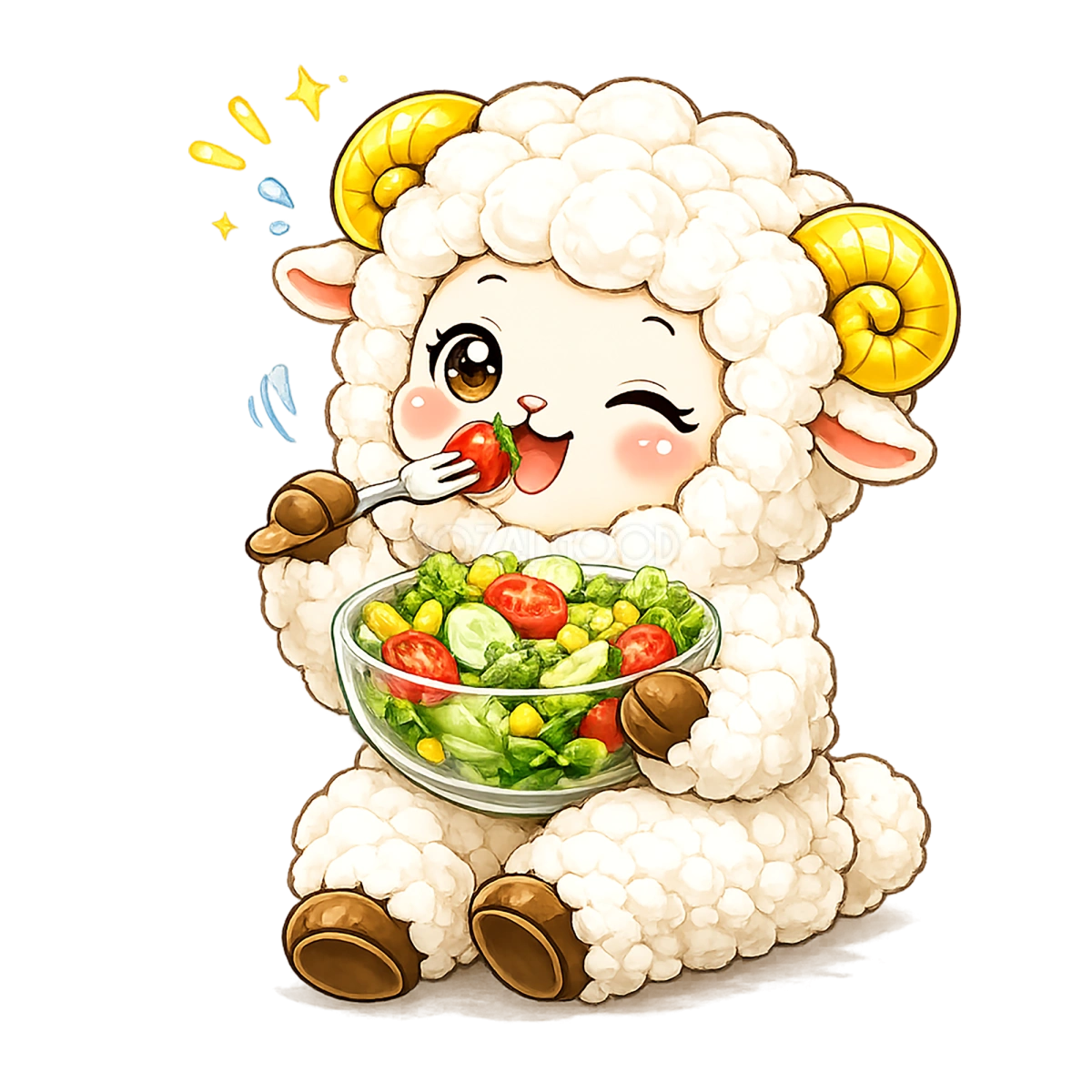 かわいいサラダを食べる羊のイラスト【無料PNG素材】フリー92470