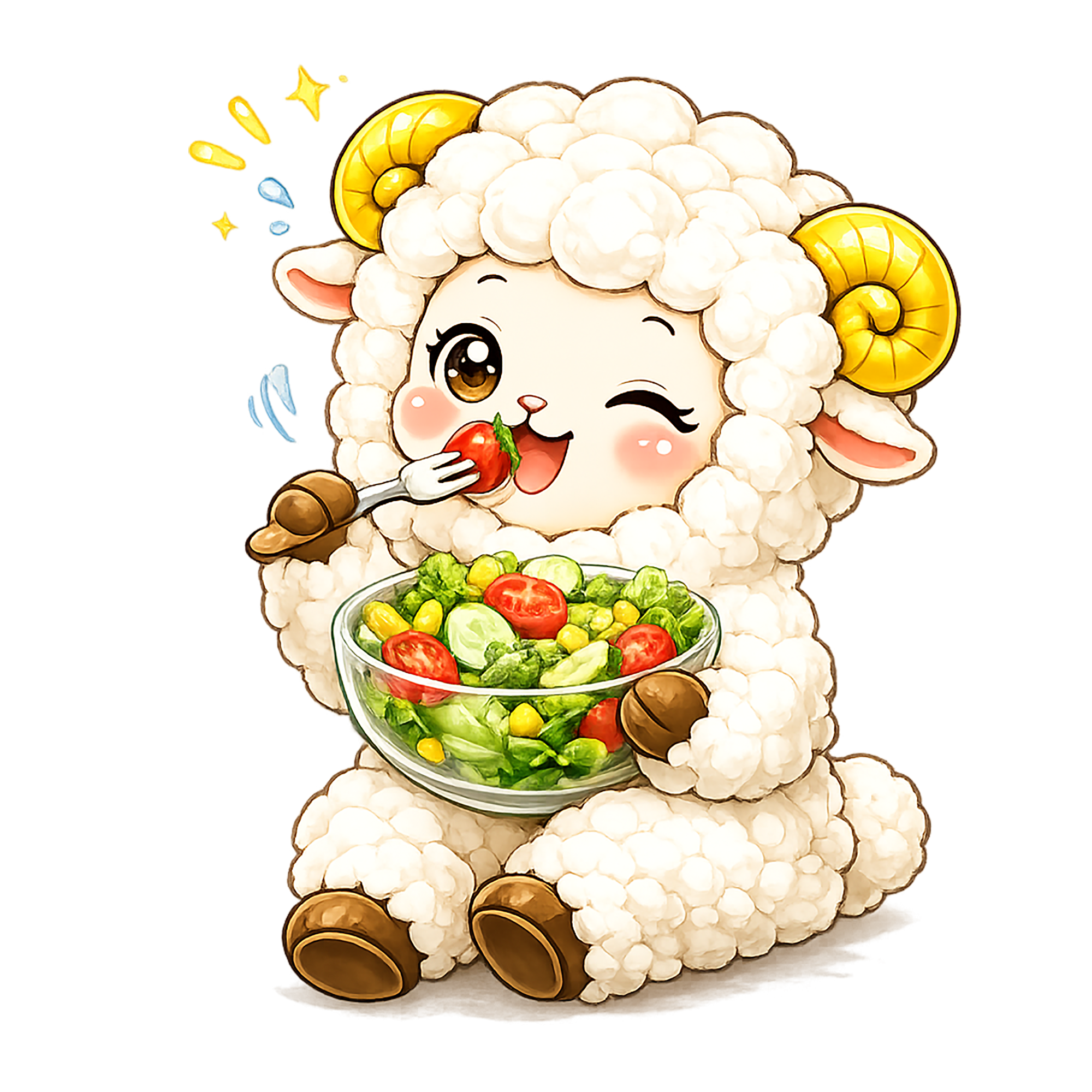 かわいいサラダを食べる羊のイラスト【無料PNG素材】フリー92470に写真・文字を入れる