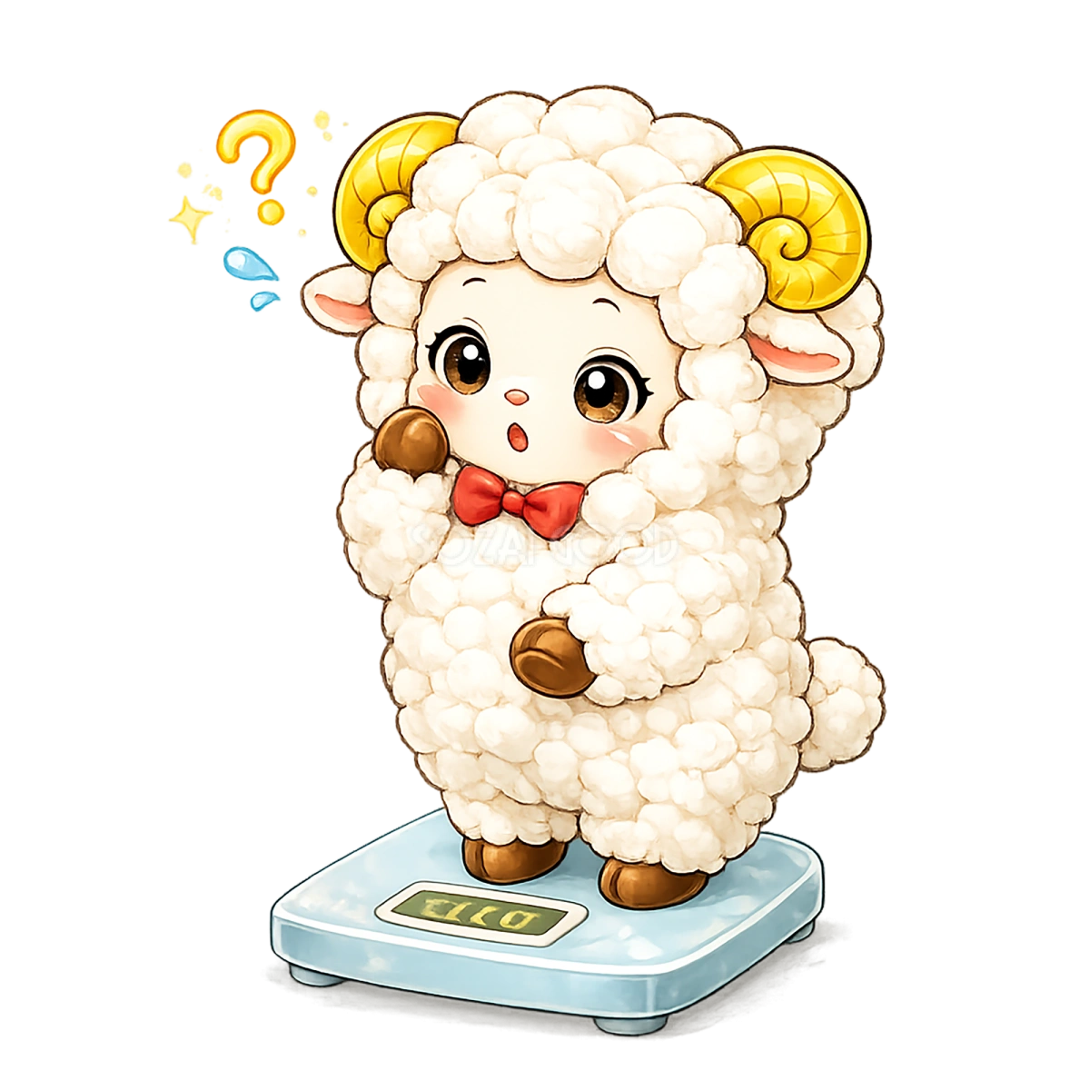 かわいい体重計に乗る羊のイラスト【無料PNG素材】フリー92472