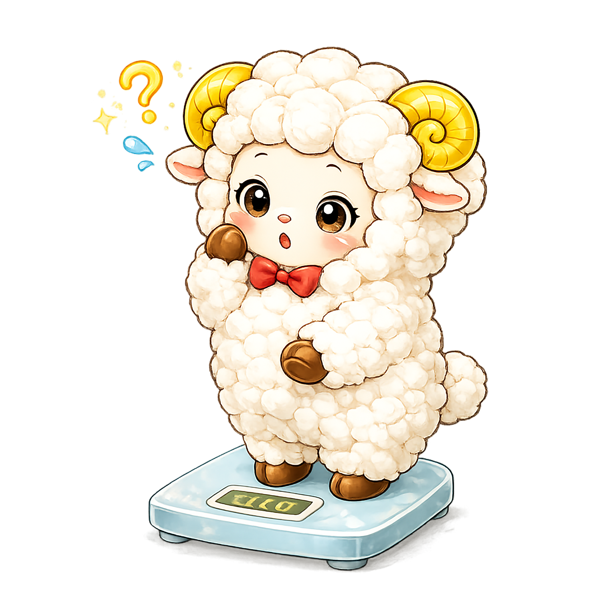 かわいい体重計に乗る羊のイラスト【無料PNG素材】フリー92472に写真・文字を入れる