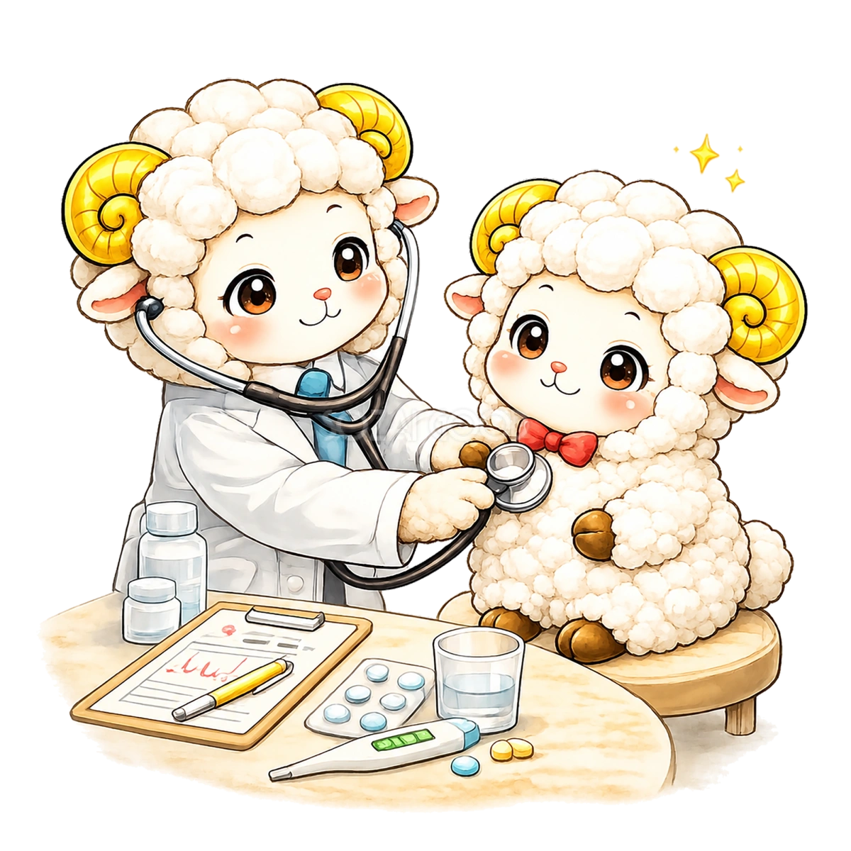 かわいい健康診断を受ける羊のイラスト【無料PNG素材】フリー92473