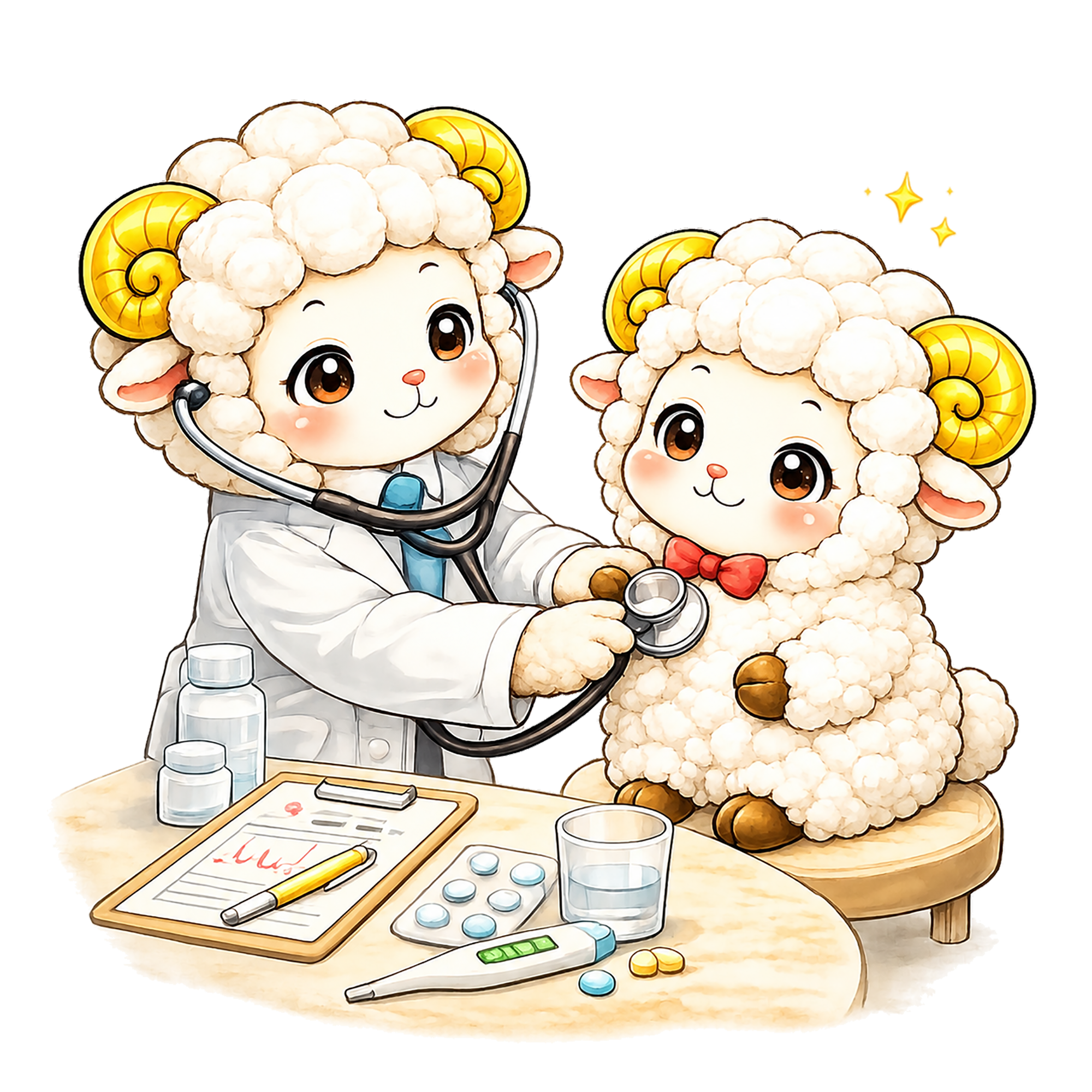 かわいい健康診断を受ける羊のイラスト【無料PNG素材】フリー92473に写真・文字を入れる