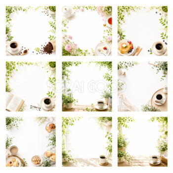 カフェフレームイラストセット【無料PNG素材】フリー92487