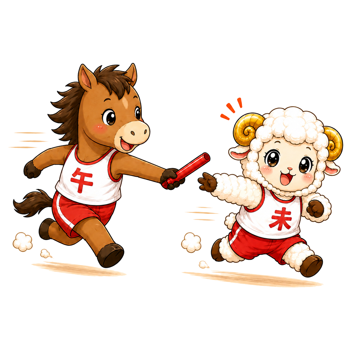 午年から未年へバトンを受け取るかわいい羊のイラスト【無料PNG素材】フリー92499に写真・文字を入れる