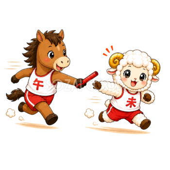 午年から未年へバトンを受け取るかわいい羊のイラスト【無料PNG素材】フリー92499