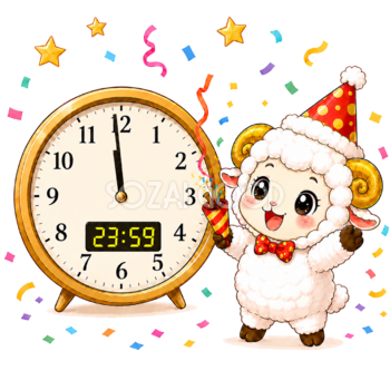 未年の年越しカウントダウンをするかわいい羊のイラスト【無料PNG素材】92501
