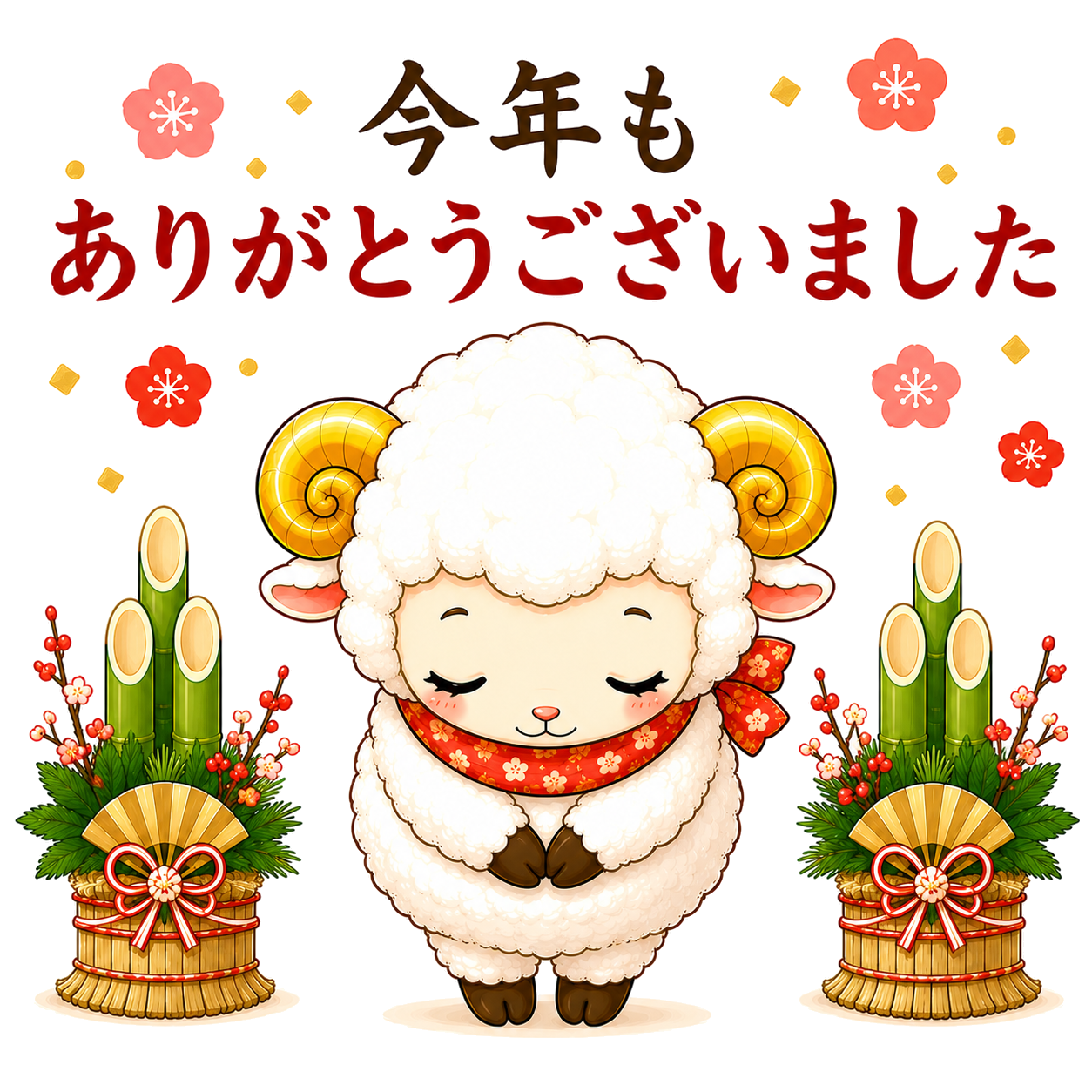 今年もありがとうございましたとお辞儀する羊の未年イラスト【無料PNG素材】フリー92502に写真・文字を入れる
