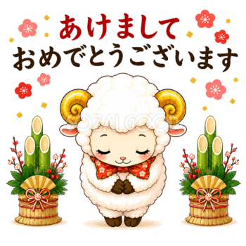 あけましておめでとうございますと挨拶する羊の未年イラスト【無料PNG素材】フリー92503