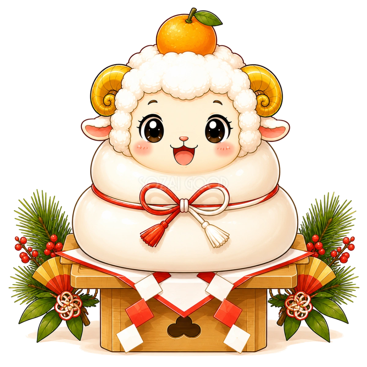 鏡餅になったかわいい羊の未年イラスト【無料PNG素材】フリー92506