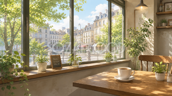 窓際のカフェ背景イラスト【無料PNG素材】フリー92510