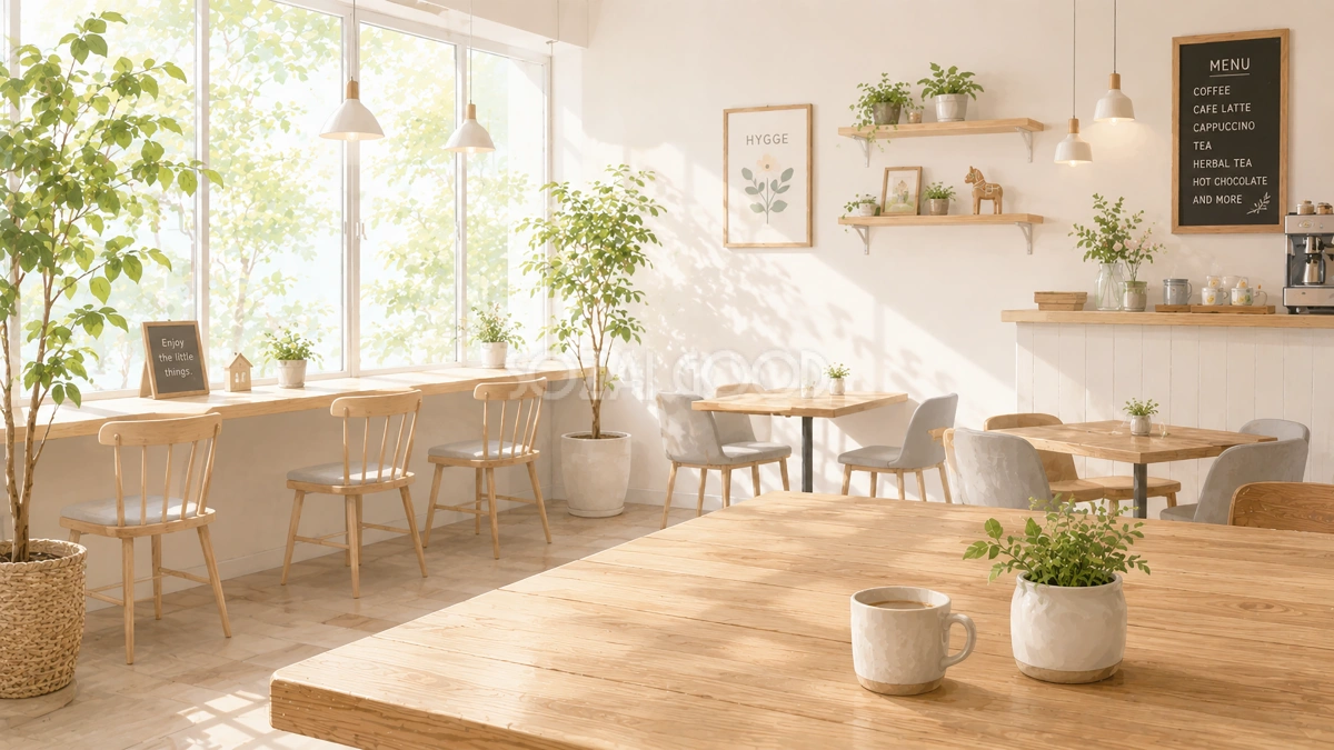 北欧風のおしゃれなカフェ背景イラスト【無料PNG素材】フリー92515
