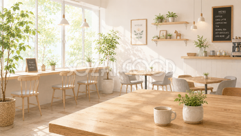 北欧風のおしゃれなカフェ背景イラスト【無料PNG素材】フリー92515