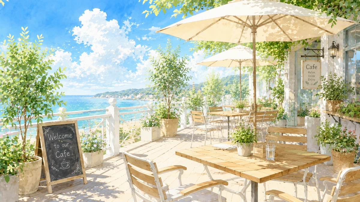 テラスカフェ背景イラスト【無料PNG素材】フリー92516