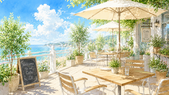 テラスカフェ背景イラスト【無料PNG素材】フリー92516