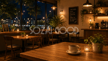 夜のカフェ背景イラスト【無料PNG素材】フリー92517