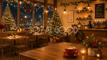 クリスマスカフェ背景イラスト【無料PNG素材】フリー92520