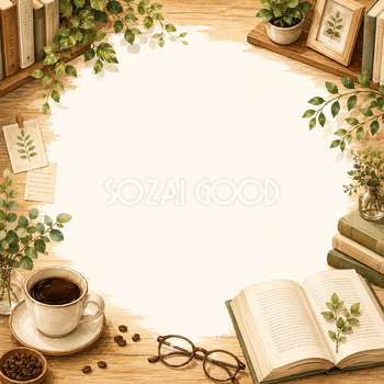 読書カフェフレーム【無料PNG素材】フリー92525