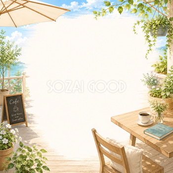 テラスカフェフレーム【無料PNG素材】フリー92528