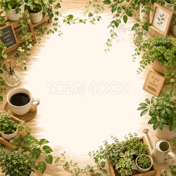 観葉植物カフェフレーム【無料PNG素材】フリー92529