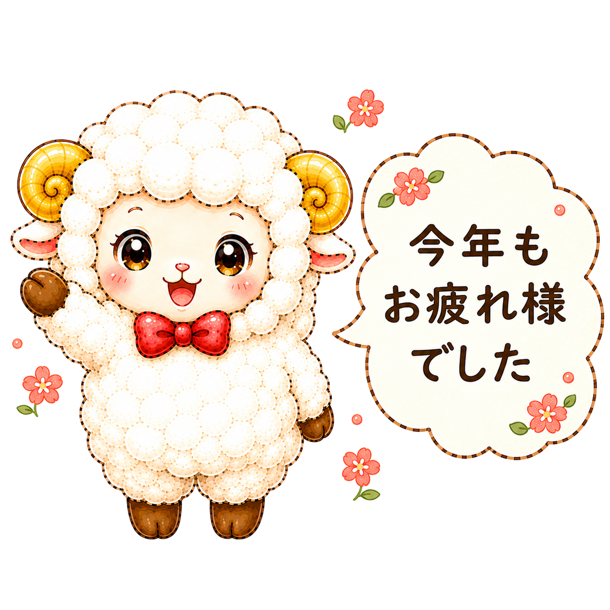 今年もお疲れ様でした（未年・羊）イラスト｜無料・かわいいフリー素材【PNG】92535に写真・文字を入れる