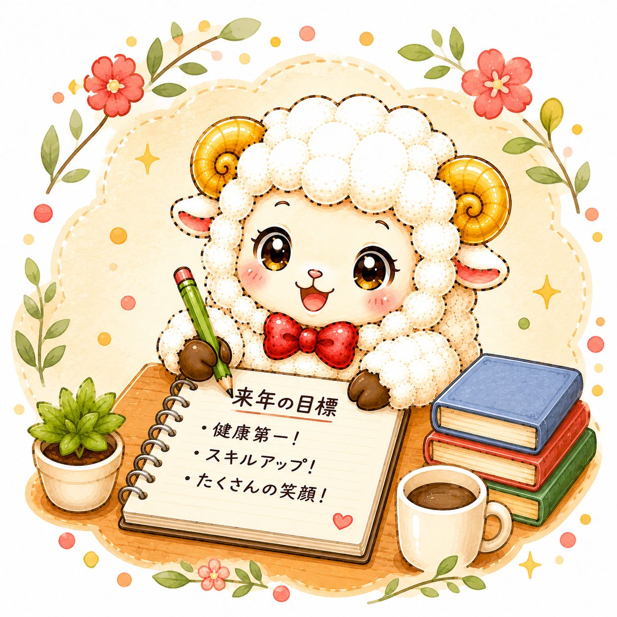 来年の目標を書く未年（羊）イラスト｜無料・かわいいフリー素材【PNG】92537に写真・文字を入れる
