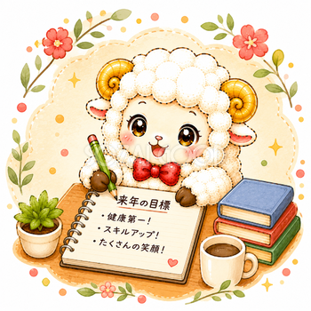 来年の目標を書く未年（羊）イラスト｜無料・かわいいフリー素材【PNG】92537