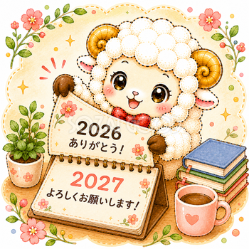 カレンダーをめくる未年（羊）イラスト｜無料・かわいいフリー素材【PNG】92539