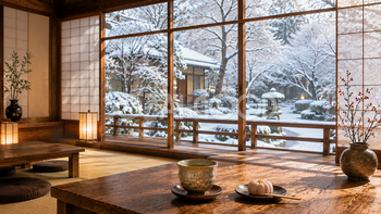 雪景色の和カフェ背景イラスト｜無料・おしゃれなフリー素材【PNG】92551